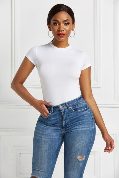 Round Neck Short Sleeve Bodysuit - T - 9 COLORS -