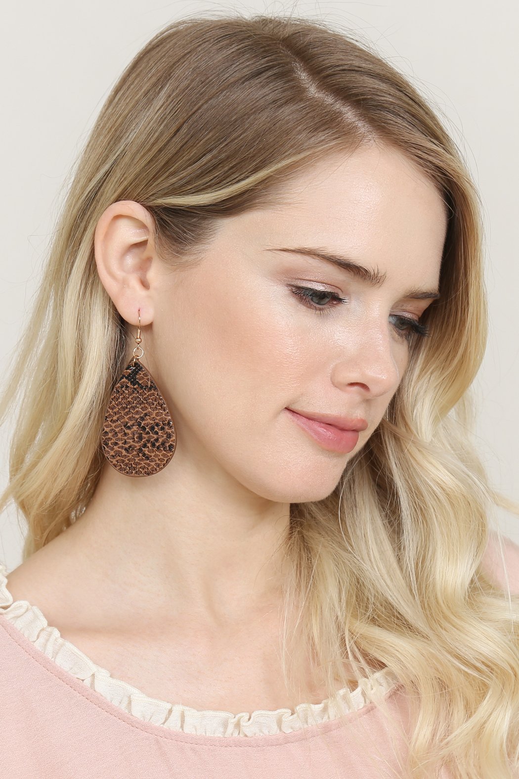 Riah Fashion - Faux Snake Skin Teardrop Leather Earrings - 4 COLORS -