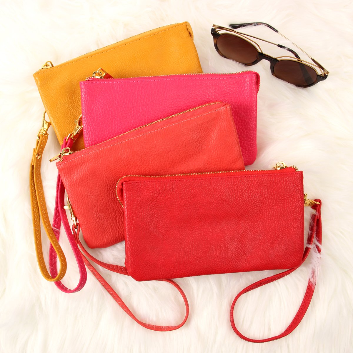 Riah Fashion - Leather Wallet With Detachable Wristlet - 25 COLORS -