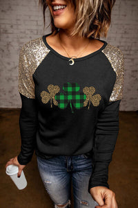 Thumbnail for Lucky Clover Sequin Round Neck T-Shirt - T - 1 COLOR -