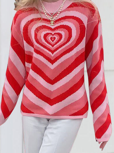 Heart Mock Neck Long Sleeve Sweater - T - 4 COLORS -