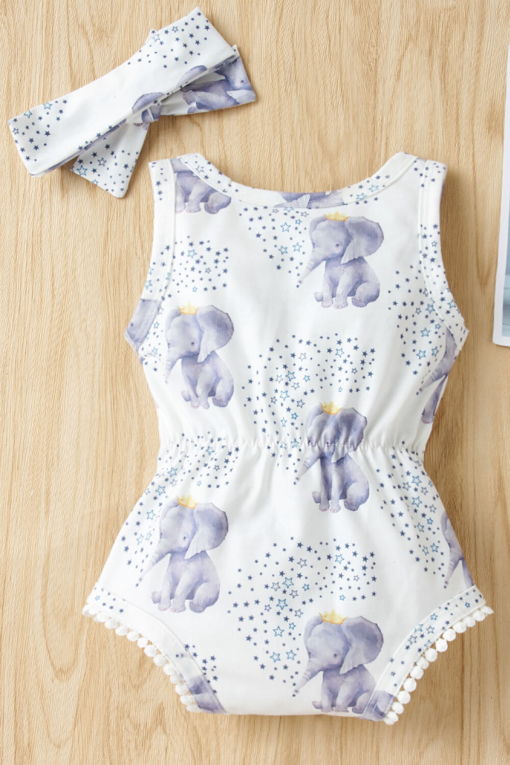 Baby Girl Elephant Print Bodysuit with Headband - T - 5 SIZES - 1 COLOR -