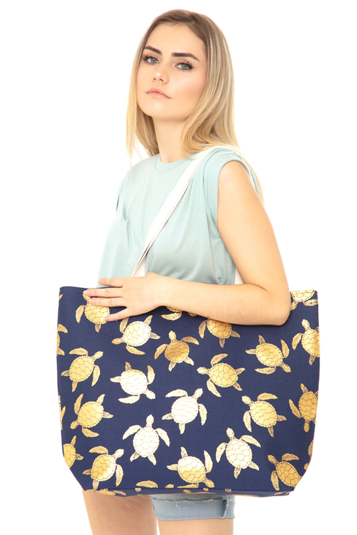 Riah Fashion - Gold Foil Turtle Tote Bag - 8 COLORS -