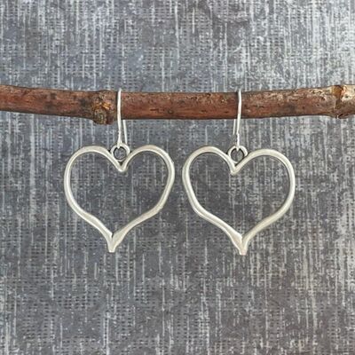 Alloy Silver-Plated Heart Dangle Earrings - T -