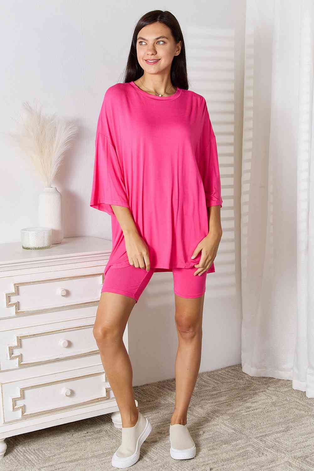 Basic Bae Full Size Soft Rayon Three-Quarter Sleeve Top and Shorts Set - SIZES S THRU 3XL - 2 PCS. - T - 5 COLORS -