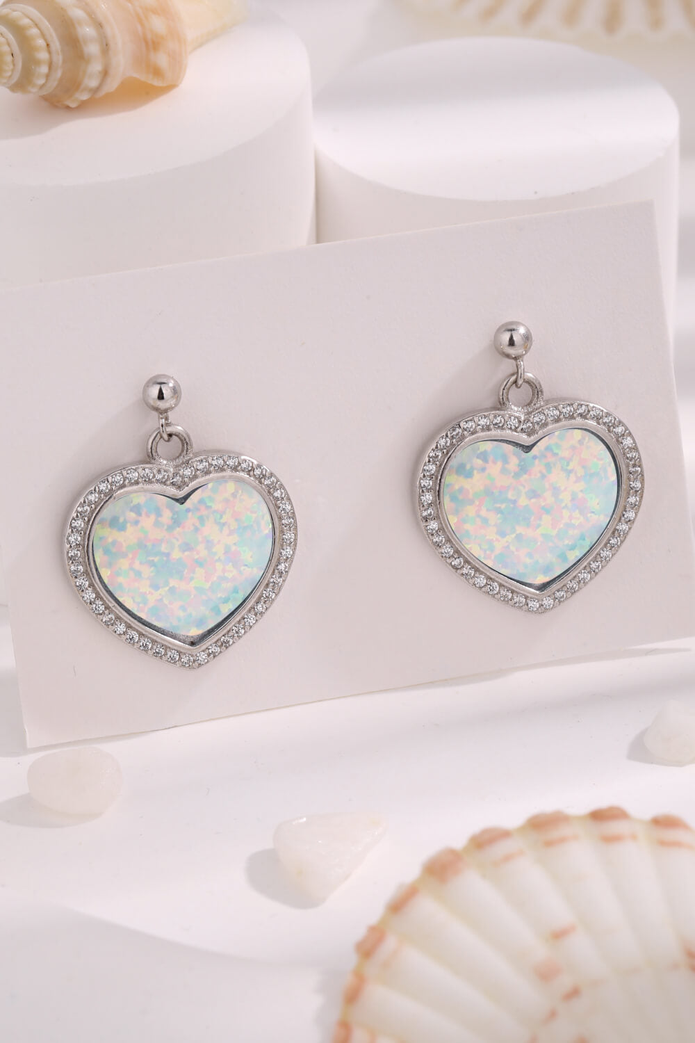 Platinum-Plated Opal Heart Earrings - T - 2 COLORS -