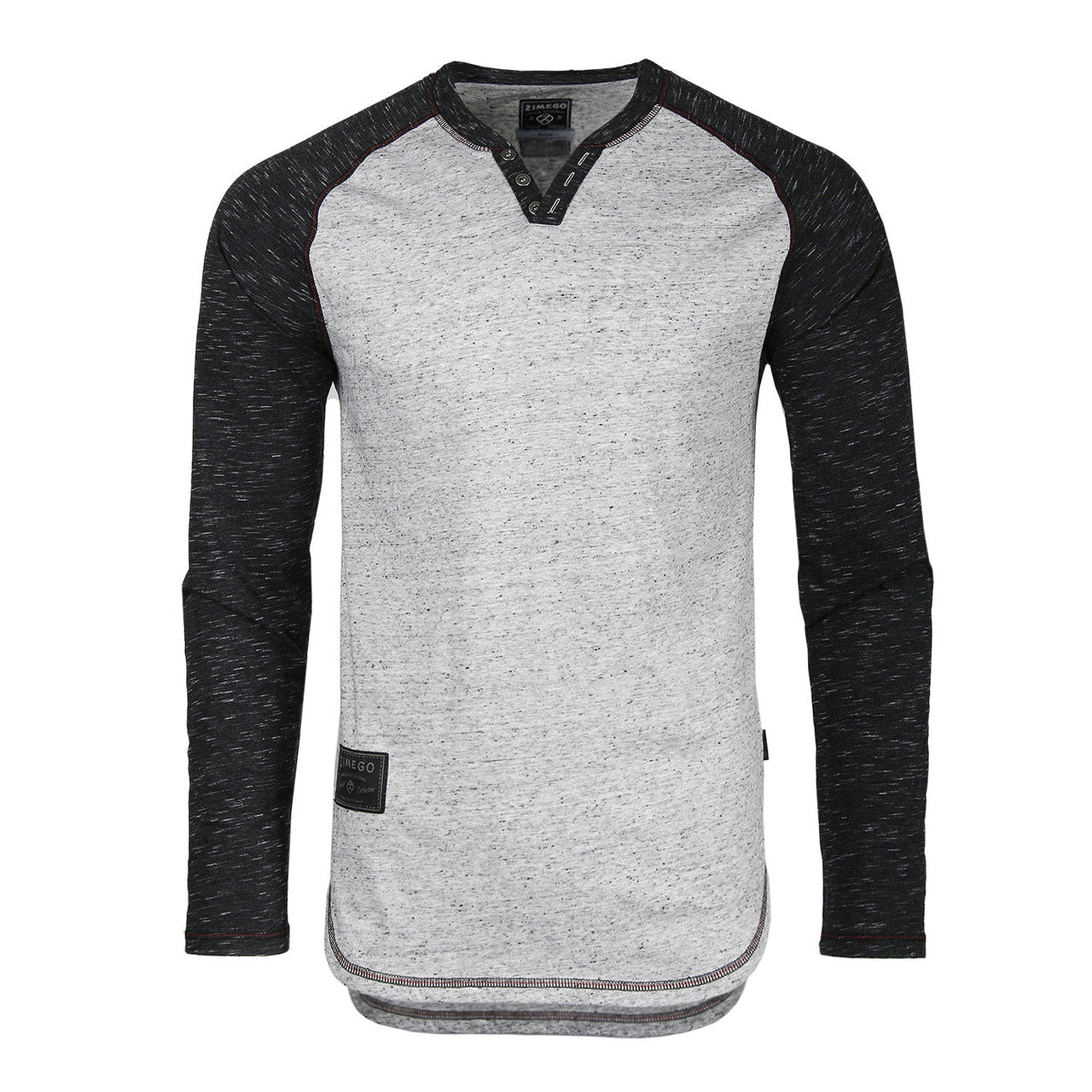 Long Sleeve Contrast Raglan Henley V-Neck T-Shirts - 1 COLOR -