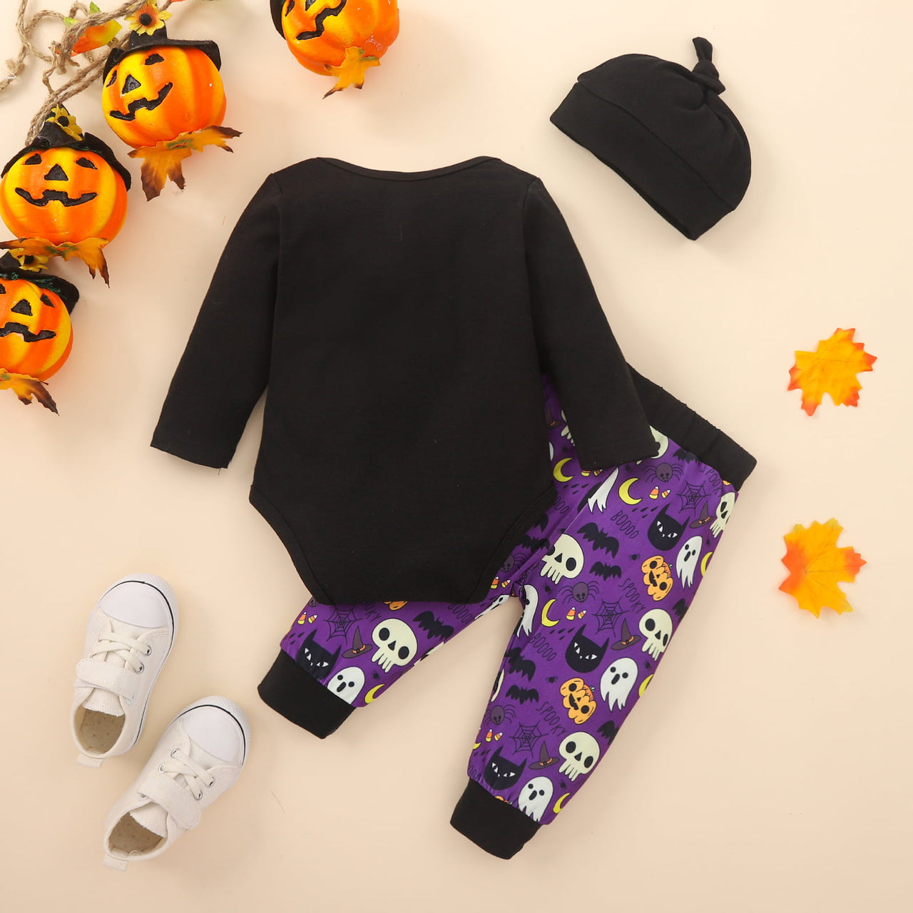 MY FIRST HALLOWEEN Graphic Round Neck Bodysuit and Printed Long Pants Set with Hat - 3 PCS. - T - 1 COLOR -