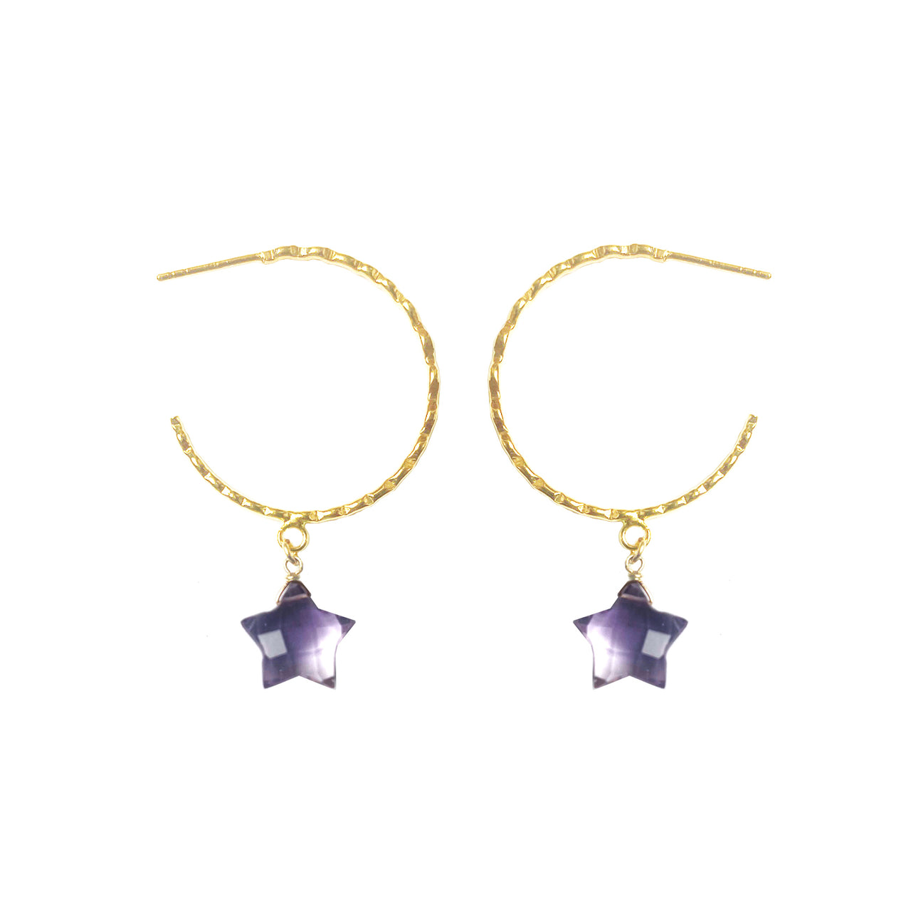 Gena Myint - Amethyst Star Hammered Hoop Earrings -