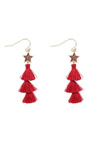 Thumbnail for 2“ Star Shape Faux Druzy With Triple Mini Tassel Hook Earrings - 8 COLORS -