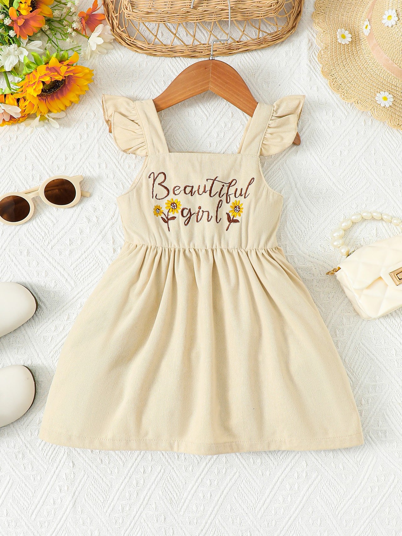 BEAUTIFUL GIRL Embroidered Graphic Square Neck Dress - T - 4 SIZES - 1 COLOR -