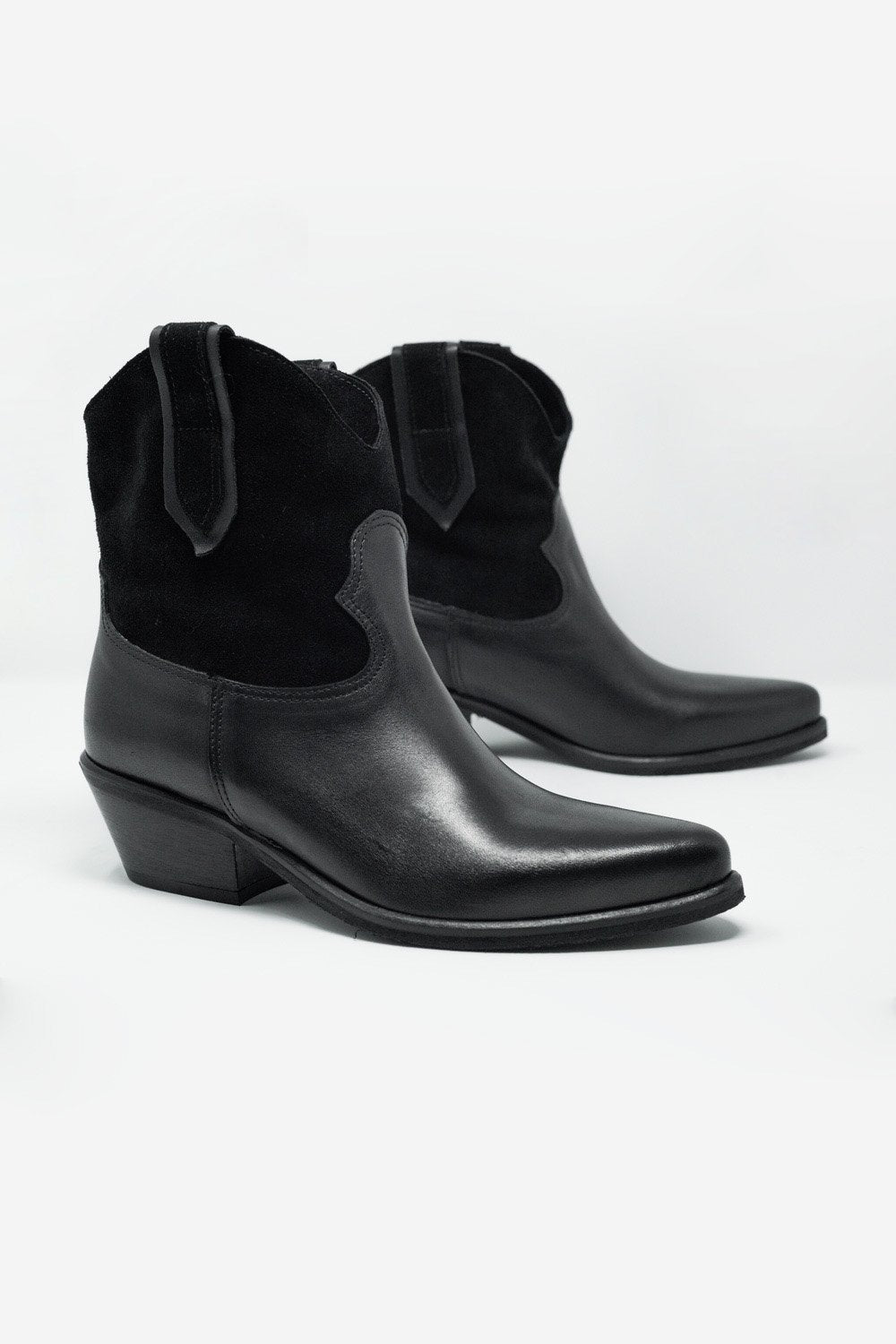 Q2 - Black Western Sock Boots With Suede Detail - 1 COLOR -