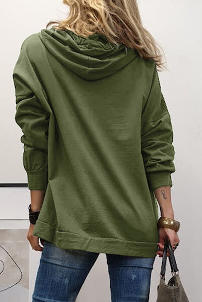 LOVE Drawstring Dropped Shoulder Hoodie - T - 1 COLOR -