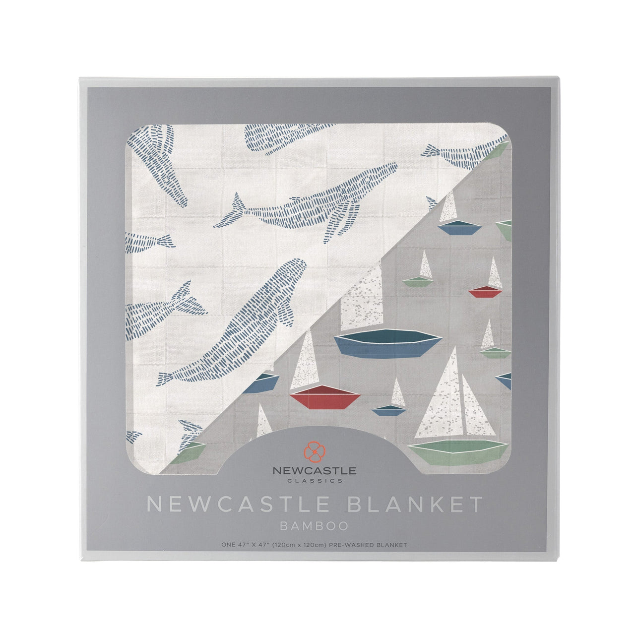 Blue Shadow Whales and Marina Sailboats Bamboo Newcastle Blanket -