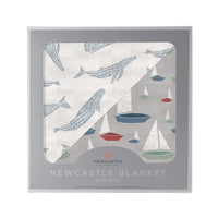 Thumbnail for Blue Shadow Whales and Marina Sailboats Bamboo Newcastle Blanket -