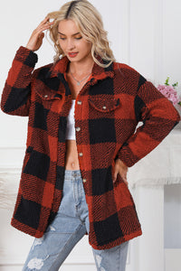 Thumbnail for Plaid Button Down Coat with Pockets - T - 2 COLORS -