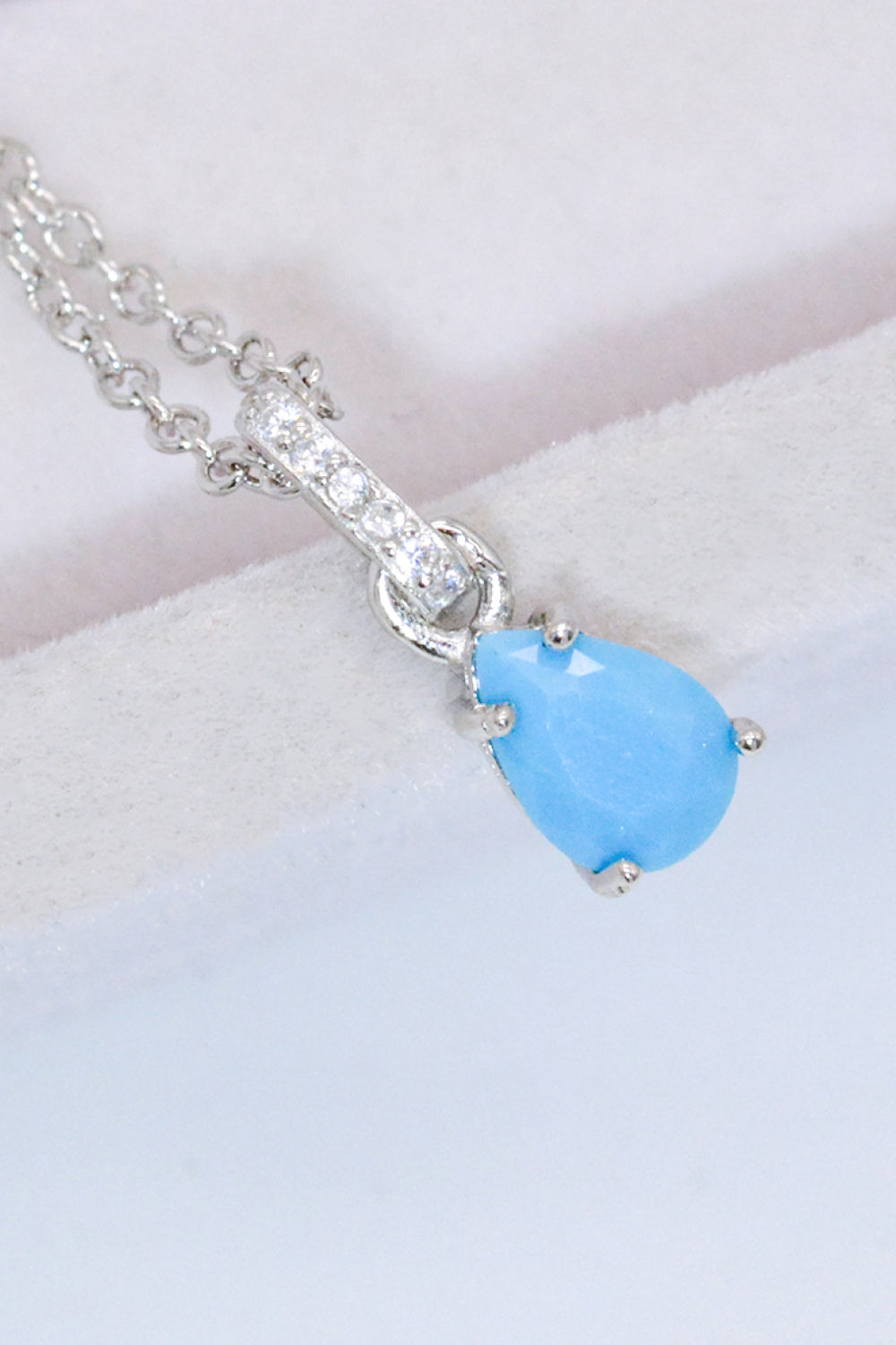 Teardrop Turquoise 4-Prong Pendant Necklace - T - 2 FINISHES -