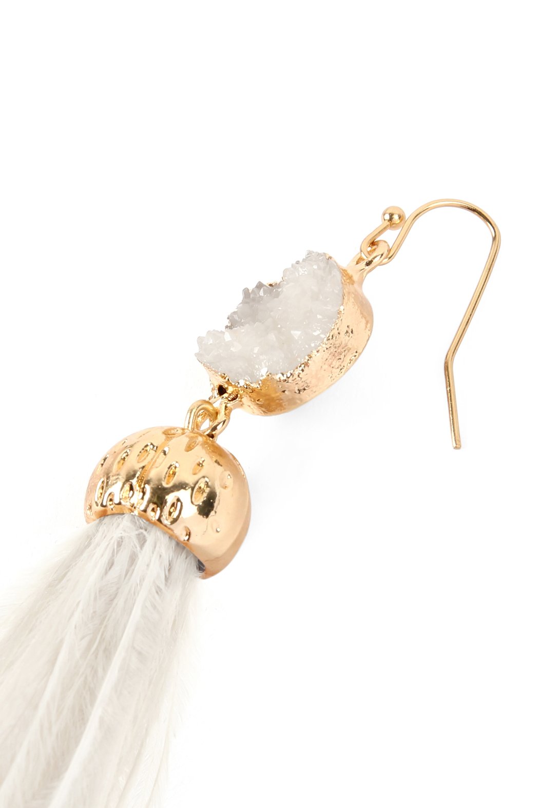 Riah Fashion - Druzy Stone Dangling Feather Earrings - 7 COLORS -