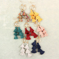 Thumbnail for Three Drop Tassel With Metal Hook Earrings - 11 COLORS -