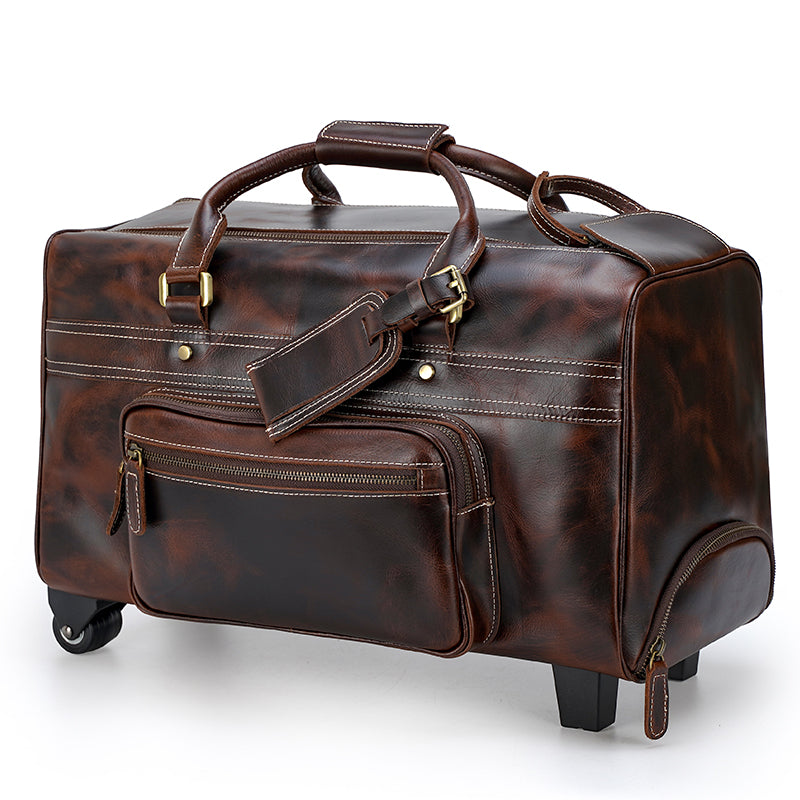 Leather Trolley Bag - Wheeled Leather Duffle Bag - [5-8 DAY DELIVERY]  - 1 COLOR -