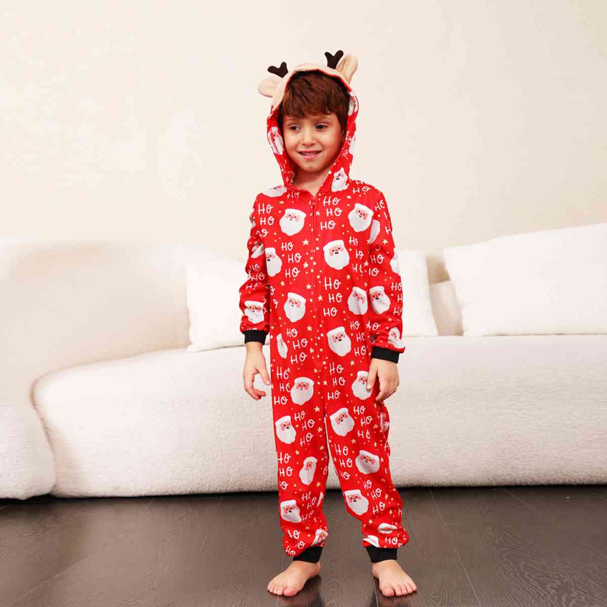 KIDS Santa Print Hooded Jumpsuit - T -