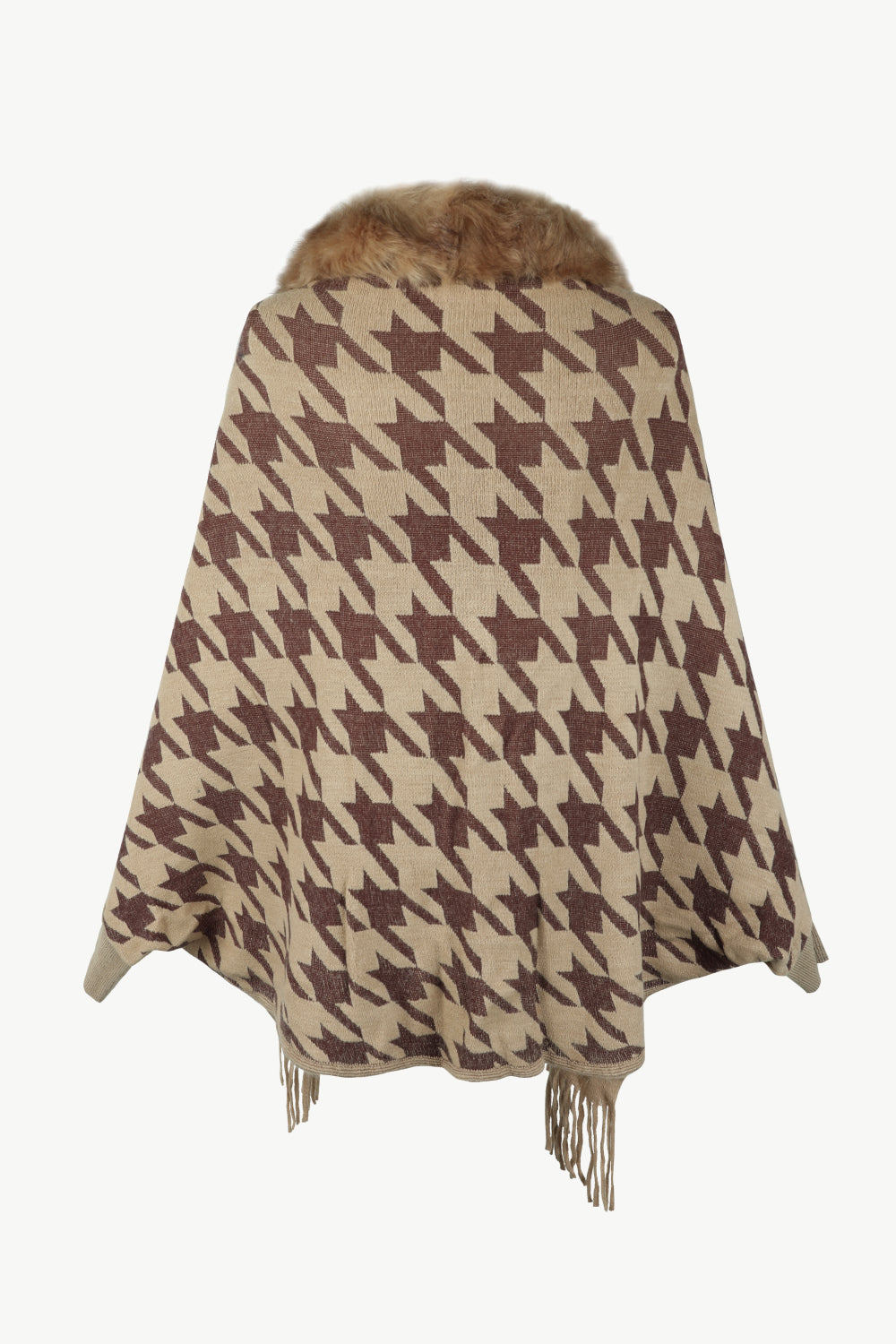 Houndstooth Fringe Hem Poncho - 1 SIZE FITS ALL - K - 5 COLORS -