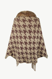 Thumbnail for Houndstooth Fringe Hem Poncho - 1 SIZE FITS ALL - K - 5 COLORS -