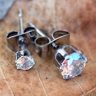 Pair of 316L Stainless Steel Aurora Borealis Round CZ Stud Earrings -