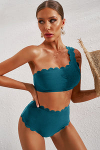 Thumbnail for Scalloped Trim One-Shoulder Bikini Set - T - 5 COLORS -