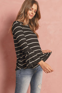 Thumbnail for Riah Fashion - Stripe Flutter Sleeve Tie Top - 3 COLORS -