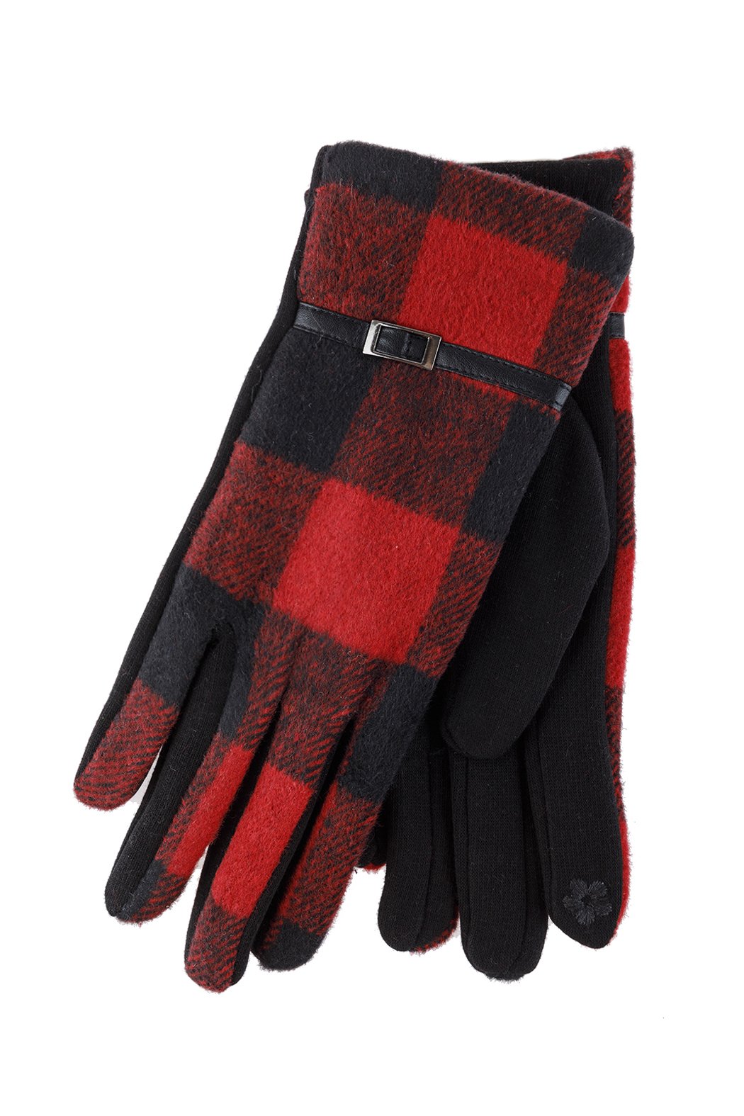 Riah Fashion - Buffalo Plaid Strap Smart Touch Gloves - 2 COLORS -