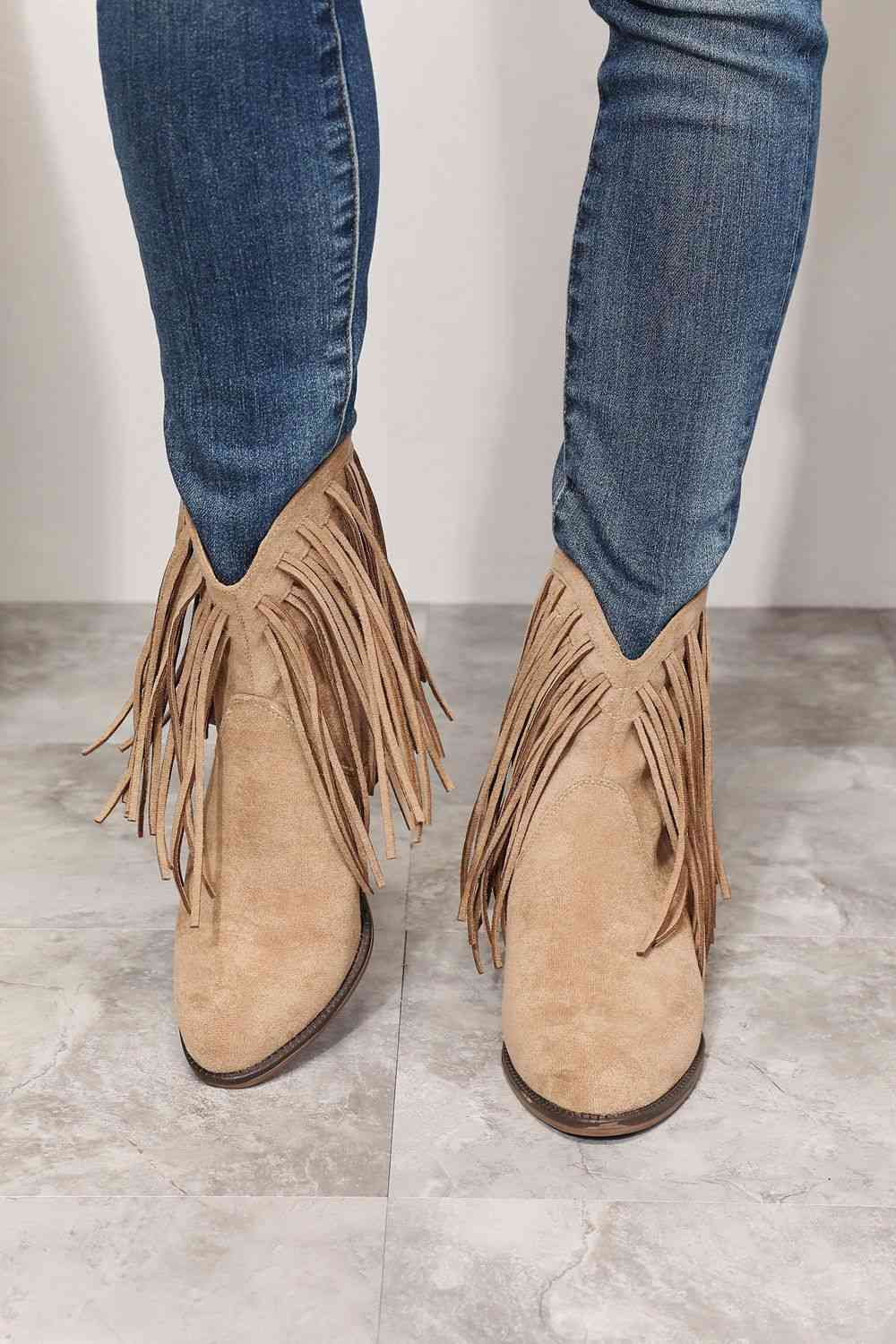 Faux Suede Legend Women's Fringe Cowboy Western Ankle Boots - T - 1 COLOR -