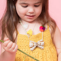 Thumbnail for SAND BY SAYA N.Y. - Gold & Pearl Bow - Pom Pom Kids Necklace - Embroidered Motifs - 1 COLOR -