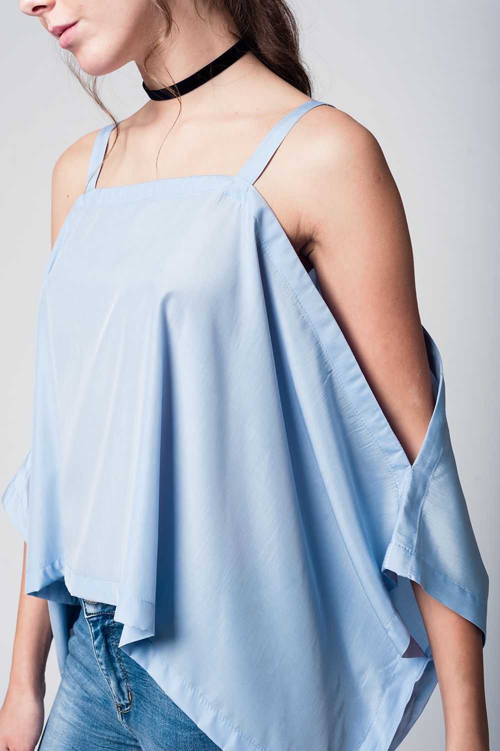 Q2 - Blue Cold Shoulders Top - 1 COLOR -