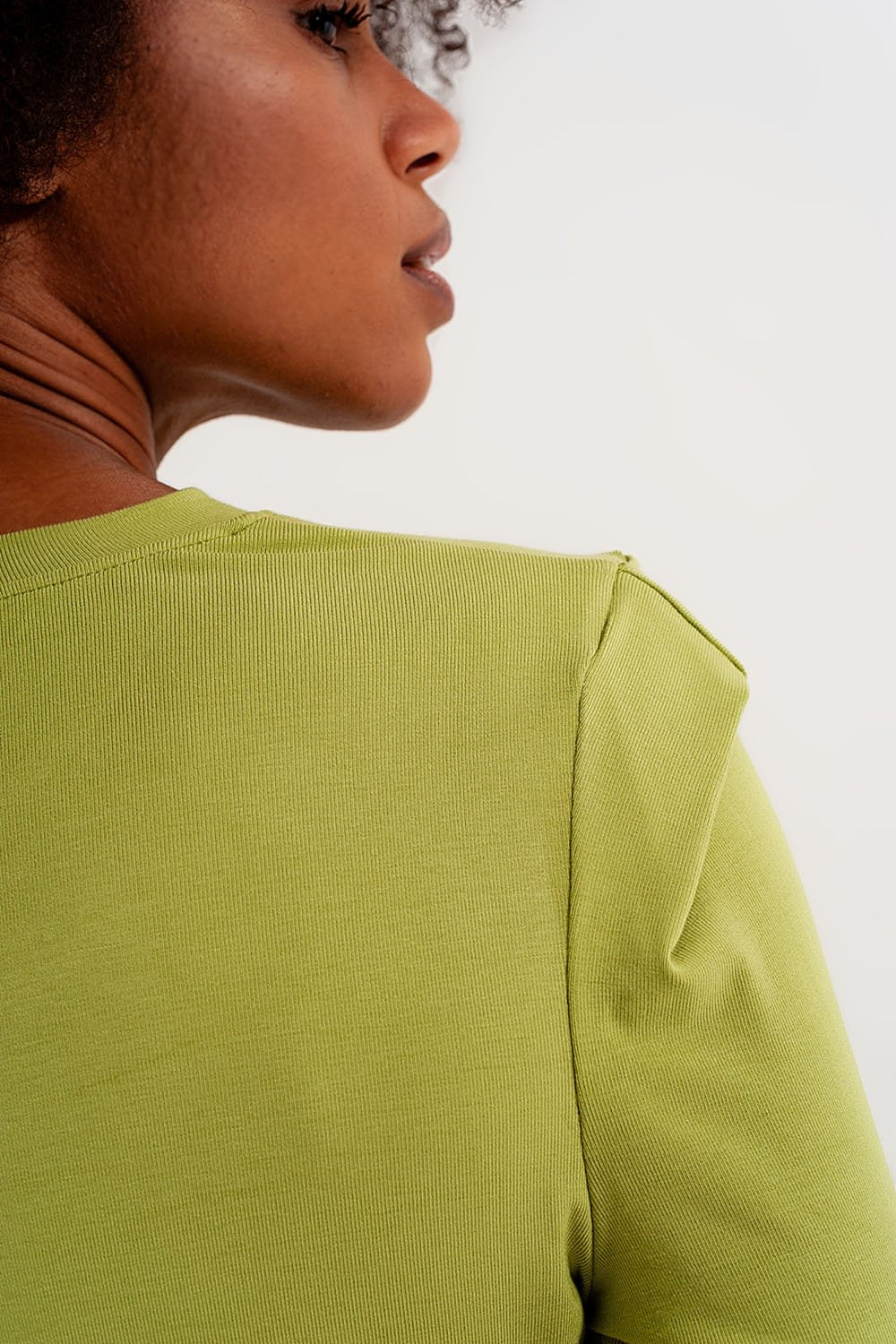 Q2 - Long Sleeve Top With Shoulder Detail in Green - 1 COLOR -