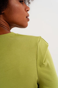 Thumbnail for Q2 - Long Sleeve Top With Shoulder Detail in Green - 1 COLOR -