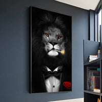 Thumbnail for Gentry Black Lion Smoking a Cigar Canvas Paintings Wall Art- Lions in a Suit Canvas Art Posters  - [7-12 DAY DELIVERY] - 6 SIZES - 3 LIONS