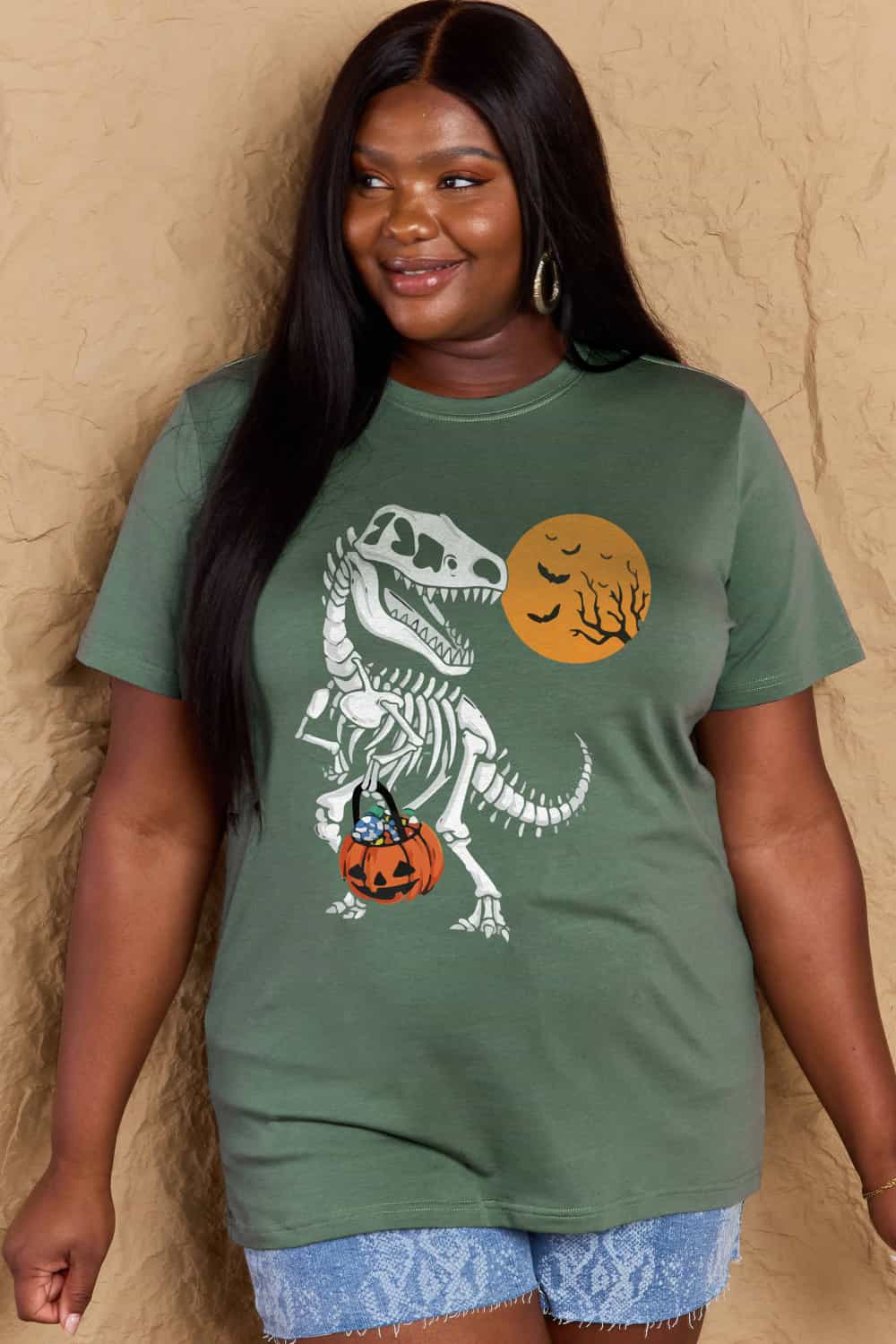 Simply Love Full Size Dinosaur Skeleton Graphic Cotton T-Shirt - T - 3 COLORS -