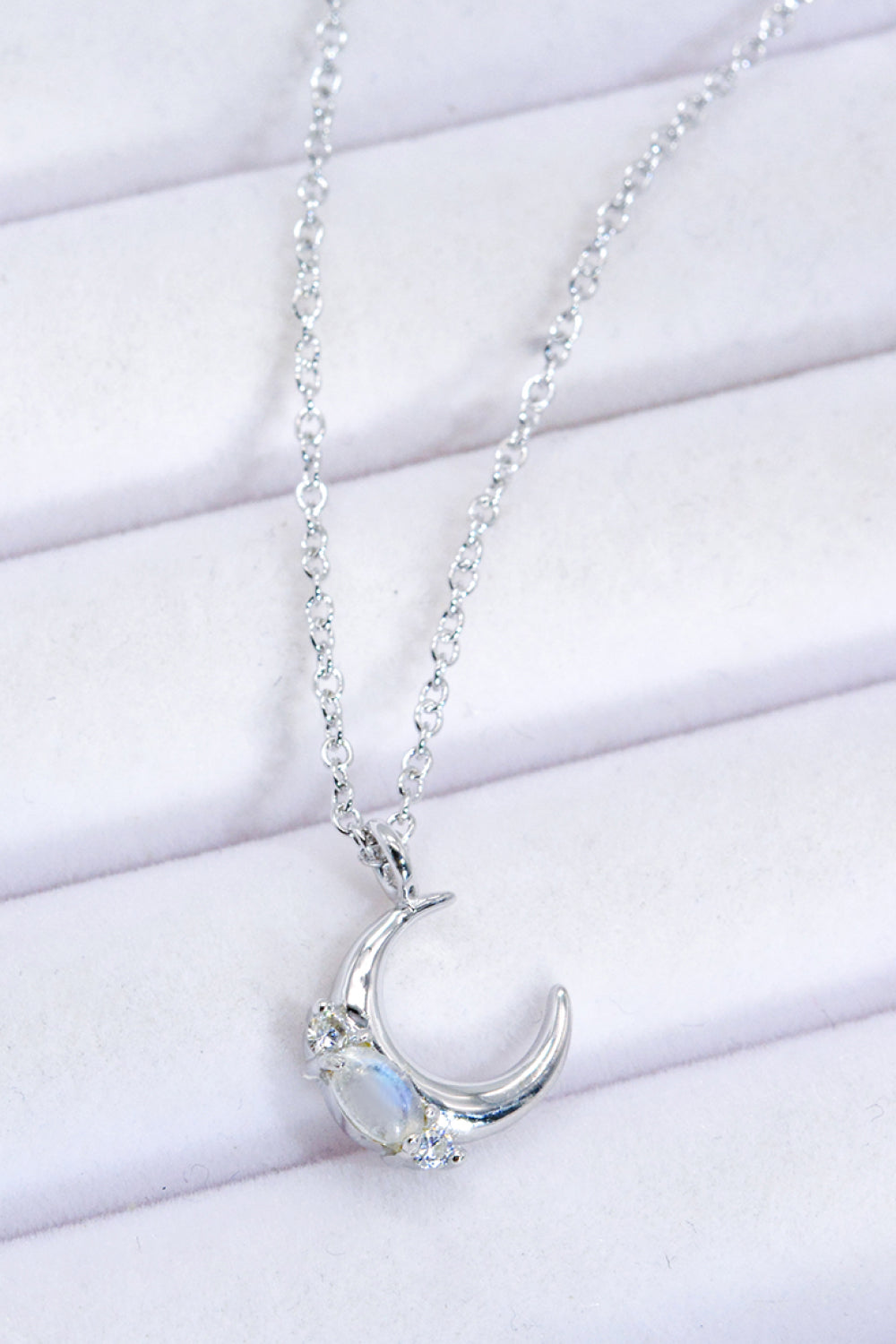 Natural Moonstone Moon Pendant Necklace - T - 2 FINISHES -