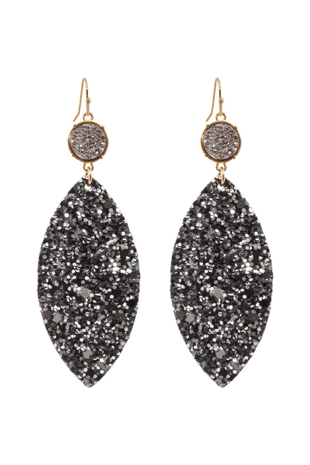 Riah Fashion - Fabric Sequin Druzy Fish Hook Marquise Earrings - 3 COLORS -