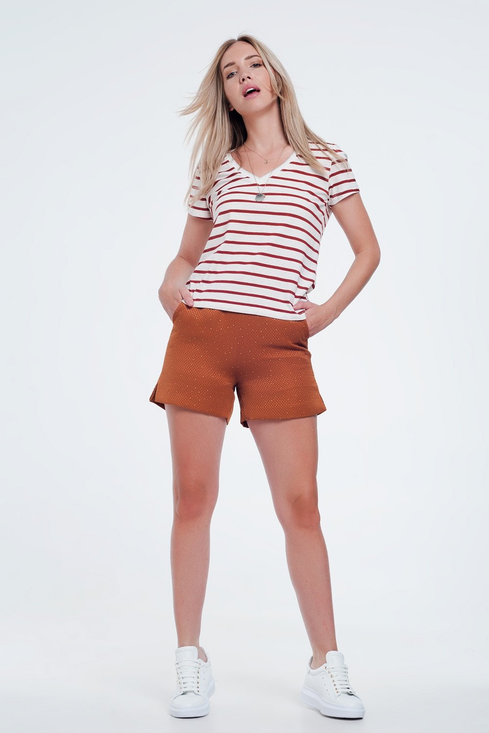 Q2 - Embellished High Waist Short in Orange and Gold - 1 COLOR