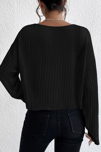 Thumbnail for Ribbed Round Neck Drop Shoulder Long Sleeve Top - T - 2 COLORS -