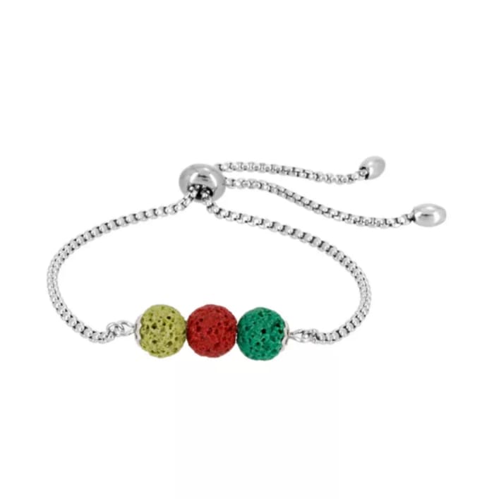 Red Green Yellow Triple Lava Stone Charm Bracelet -