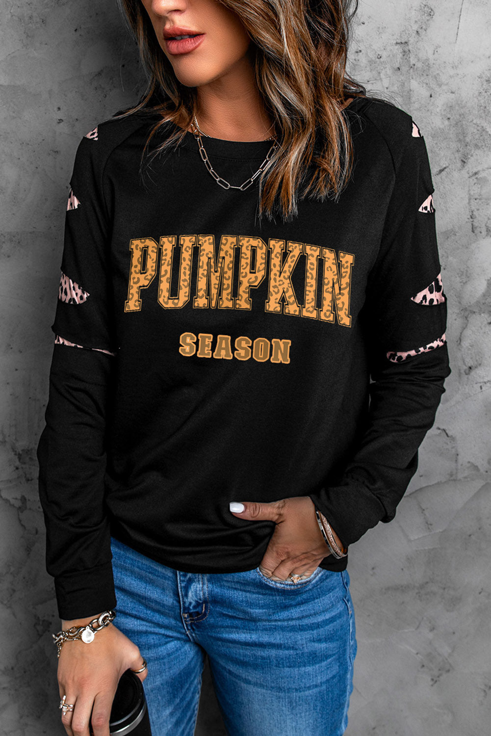 PUMPKIN SEASON Graphic  Leopard Sweatshirt - T - 1 COLOR -