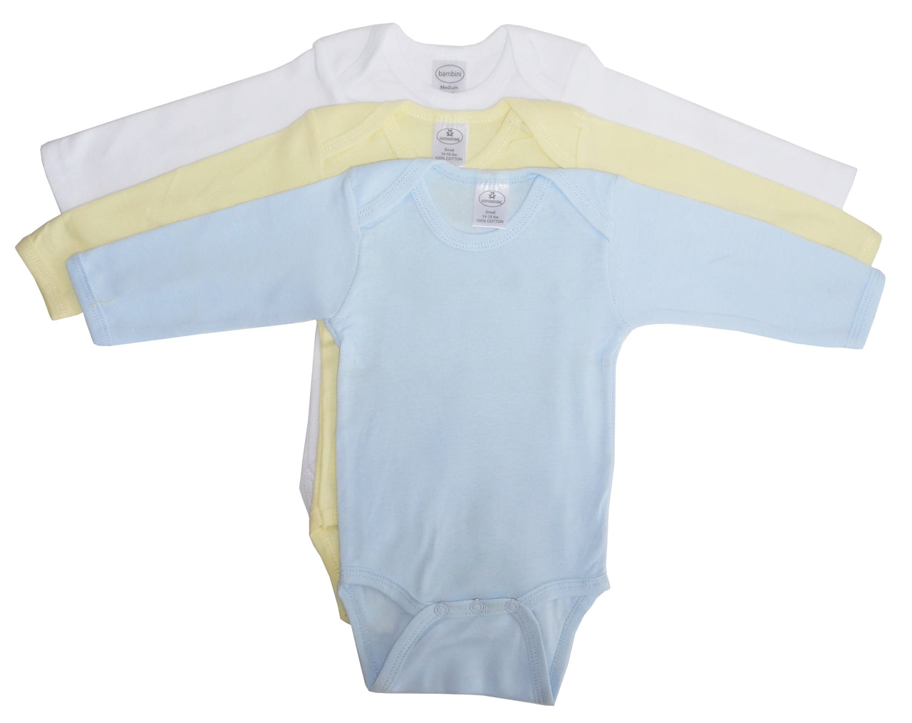 Bambini Boy's Pastel Long Sleeve Onezie - 3 PACK -