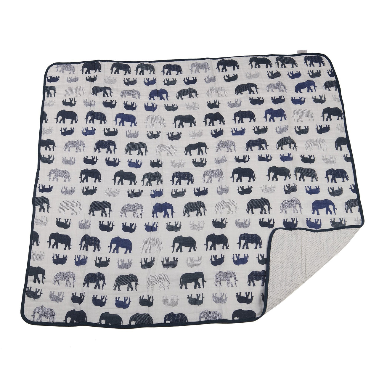 Blue Elephant and Spotted Wave Cotton Muslin Newcastle Blanket -