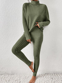 Thumbnail for Ribbed Turtleneck Top and Pants Set - 2 PCS. - T - 5 COLORS -