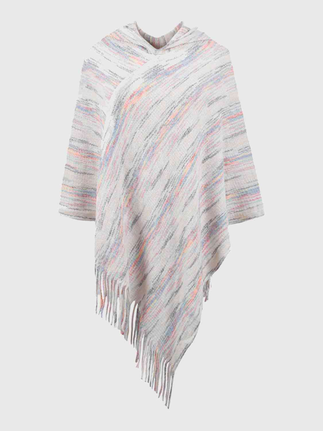 Fringe Hem Hooded Poncho - T - 5 COLORS -