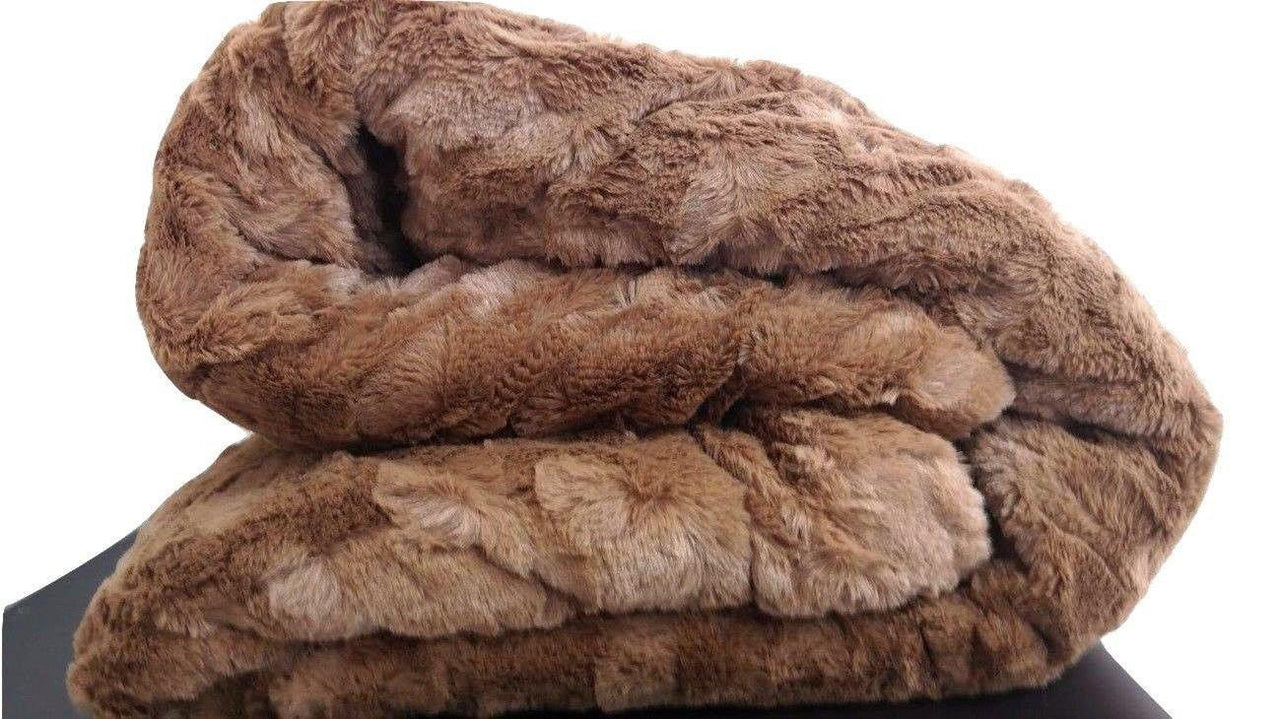 Luxury Solid Cinnamon Mocha Brown Faux Fur With Sherpa Backside Soft Warm Fleece Throw Blanket - 2 SIZES -