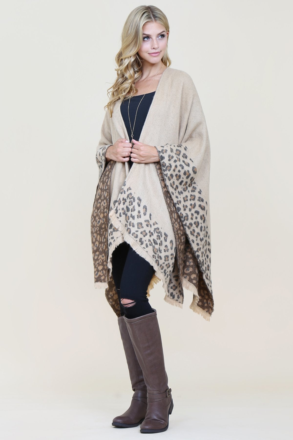 Riah Fashion - Brown Leopard Print Shawl Cardigan - 1 COLOR -